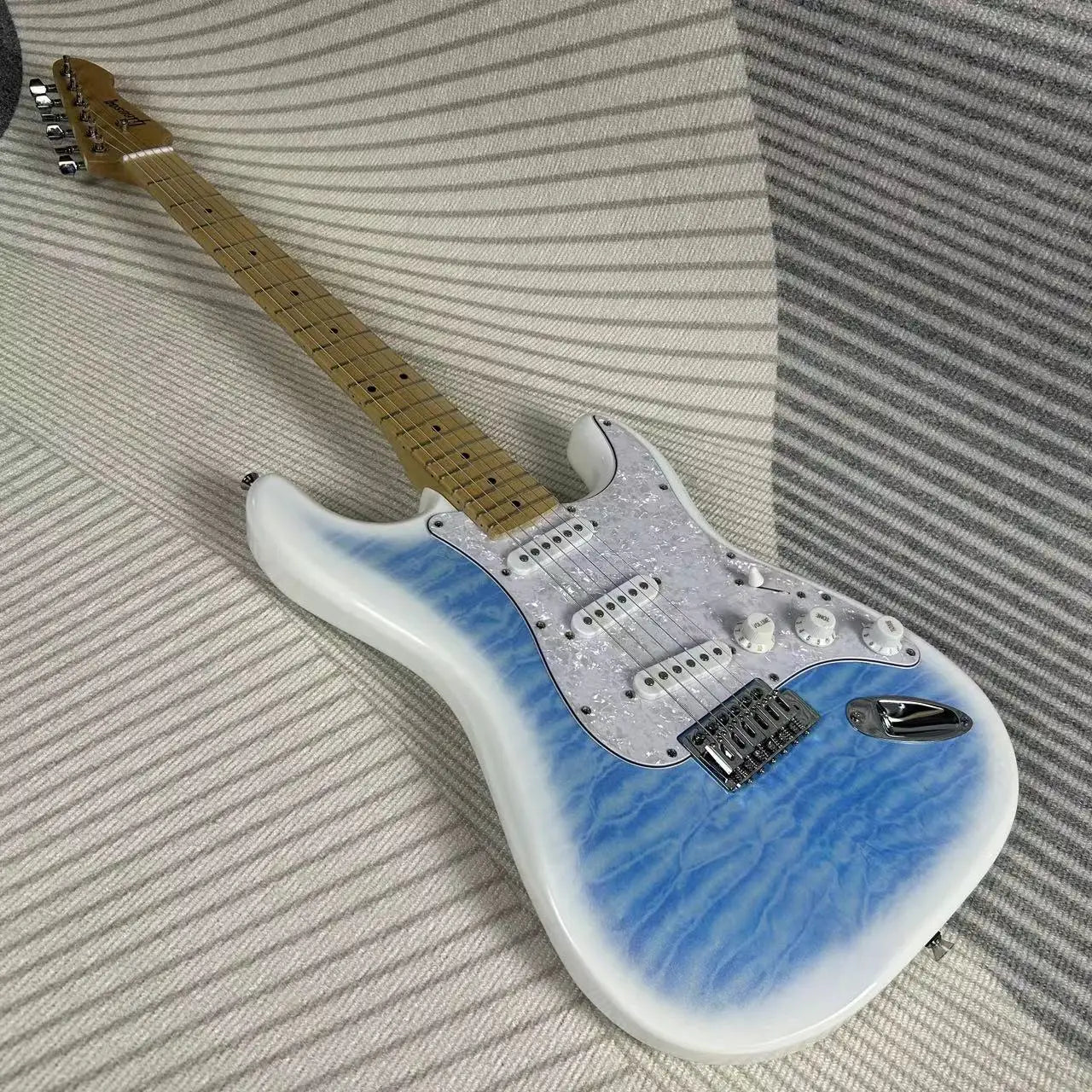 Gleeson Hot Sale ST Electric Guitars White&Sky Blue Version 21 Frets Matte Finish Maple Neck