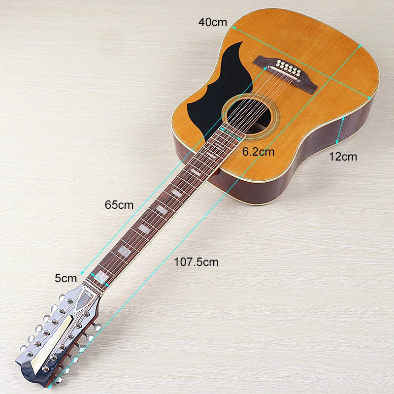 Acoustic Guitar 12 String Natural Color Black Color Full Size 41 Inch Folk Guitar Spruce Wood Top With Flaw