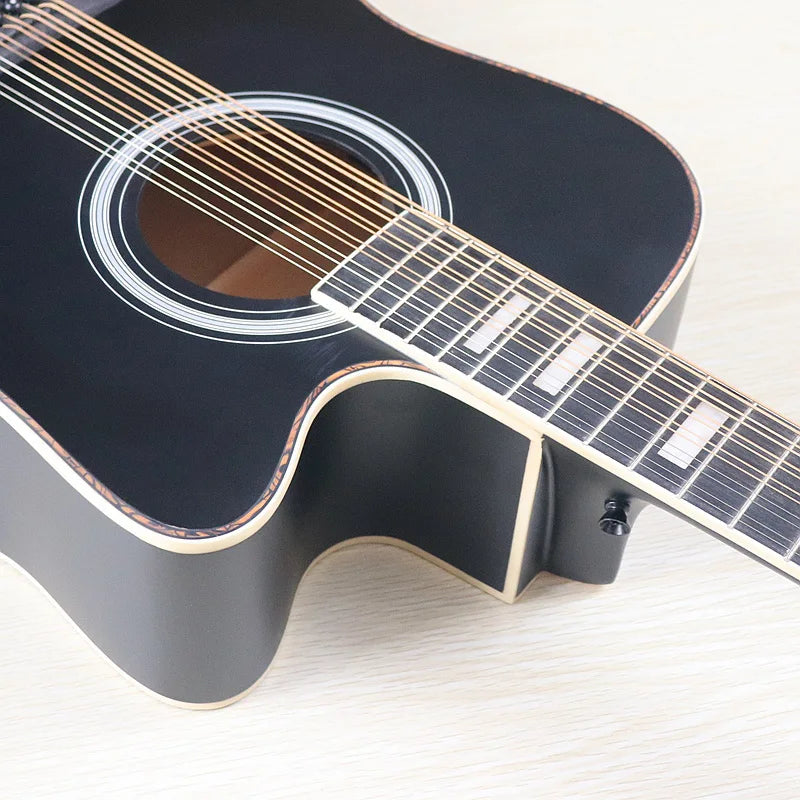 Acoustic Guitar 12 String Natural Color Black Color Full Size 41 Inch Folk Guitar Spruce Wood Top With Flaw