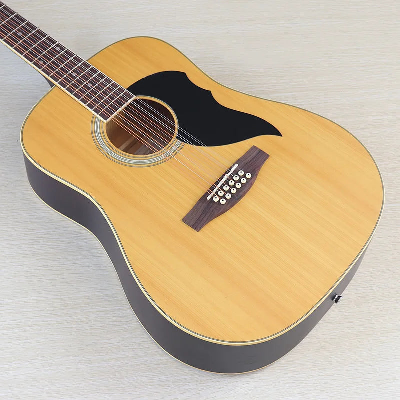 Acoustic Guitar 12 String Natural Color Black Color Full Size 41 Inch Folk Guitar Spruce Wood Top With Flaw