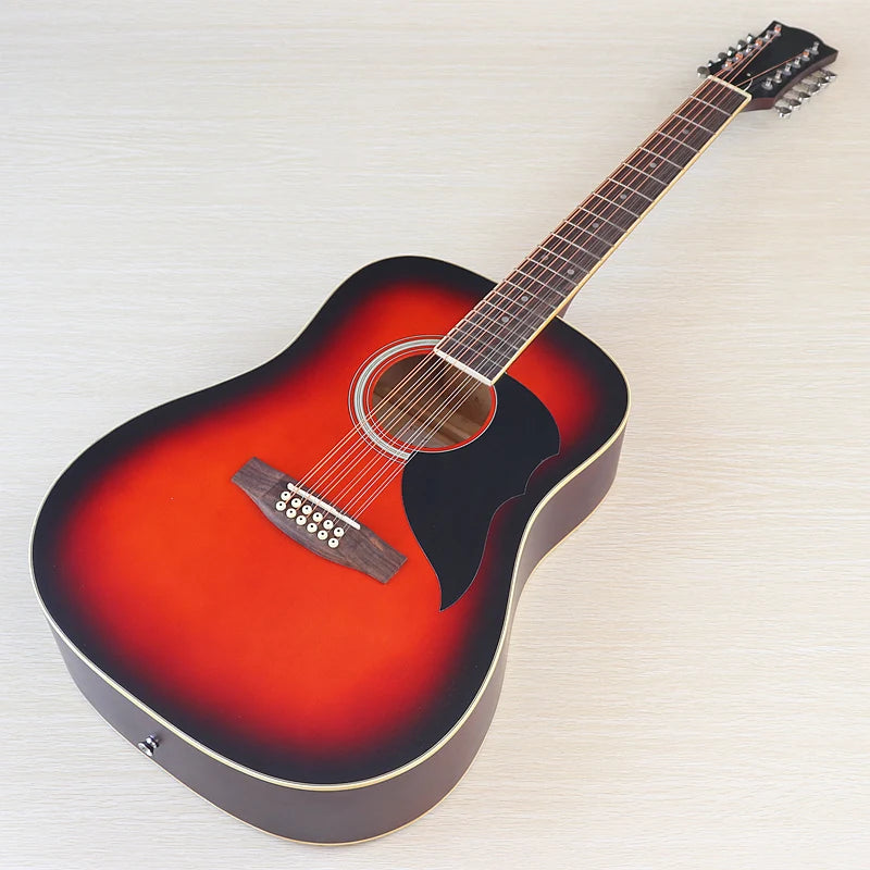 Acoustic Guitar 12 String Natural Color Black Color Full Size 41 Inch Folk Guitar Spruce Wood Top With Flaw