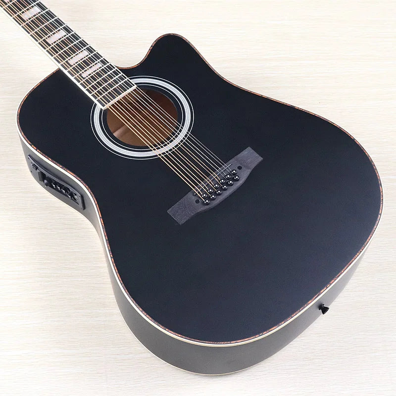 Acoustic Guitar 12 String Natural Color Black Color Full Size 41 Inch Folk Guitar Spruce Wood Top With Flaw