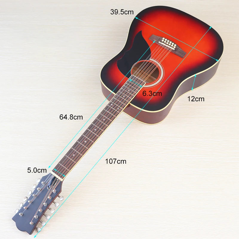 Acoustic Guitar 12 String Natural Color Black Color Full Size 41 Inch Folk Guitar Spruce Wood Top With Flaw