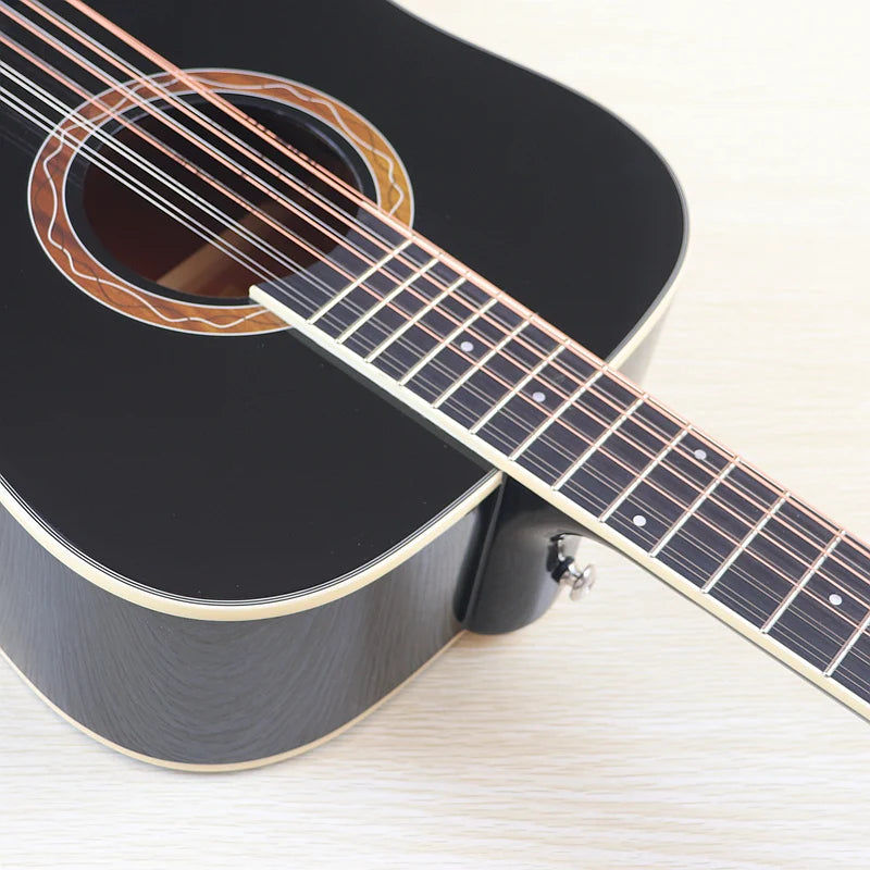 Acoustic Guitar 12 String Natural Color Black Color Full Size 41 Inch Folk Guitar Spruce Wood Top With Flaw