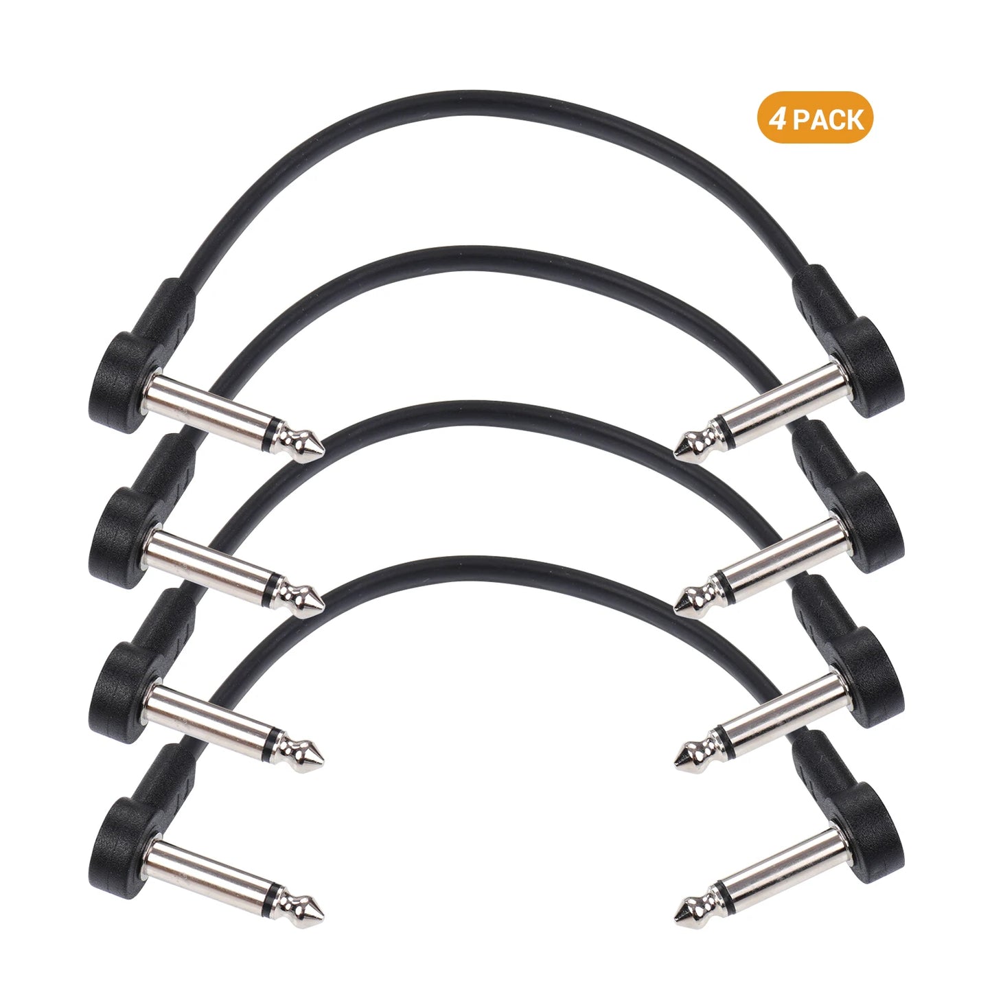 4 Pack Giant AC-8 Guitar Effect Pedal Flat Patch Cables 6" Length w/ 1/4" Right Angle Connectors