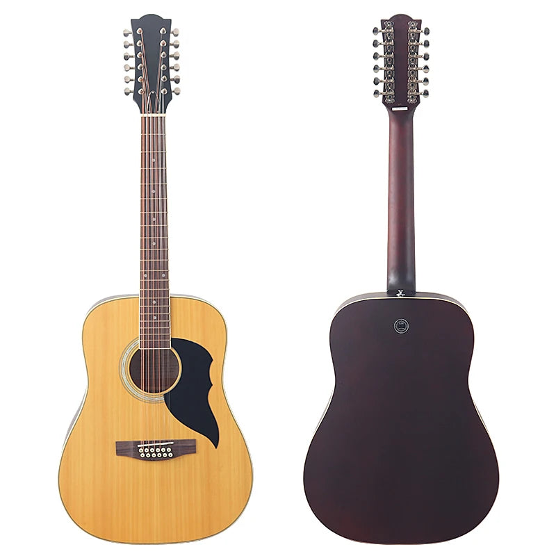 Acoustic Guitar 12 String Natural Color Black Color Full Size 41 Inch Folk Guitar Spruce Wood Top With Flaw