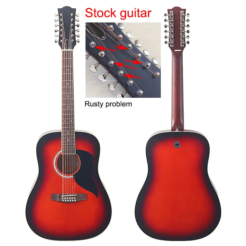 Acoustic Guitar 12 String Natural Color Black Color Full Size 41 Inch Folk Guitar Spruce Wood Top With Flaw