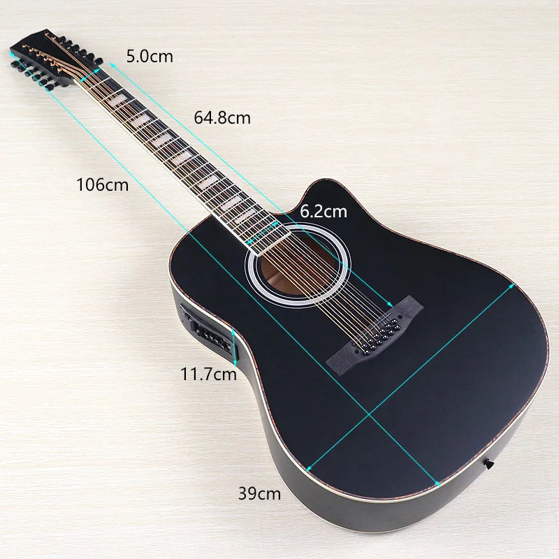 Acoustic Guitar 12 String Natural Color Black Color Full Size 41 Inch Folk Guitar Spruce Wood Top With Flaw