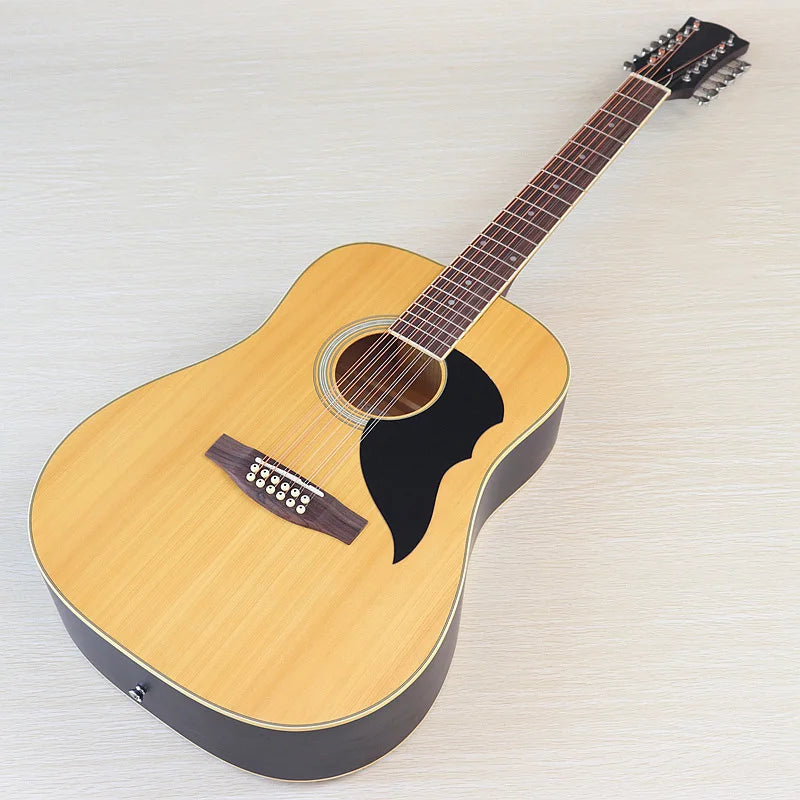Acoustic Guitar 12 String Natural Color Black Color Full Size 41 Inch Folk Guitar Spruce Wood Top With Flaw