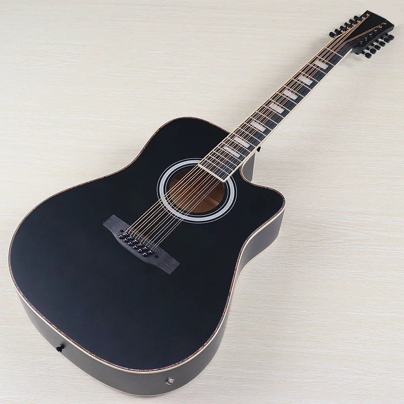 Acoustic Guitar 12 String Natural Color Black Color Full Size 41 Inch Folk Guitar Spruce Wood Top With Flaw