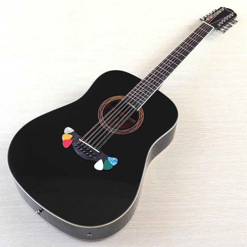 Acoustic Guitar 12 String Natural Color Black Color Full Size 41 Inch Folk Guitar Spruce Wood Top With Flaw