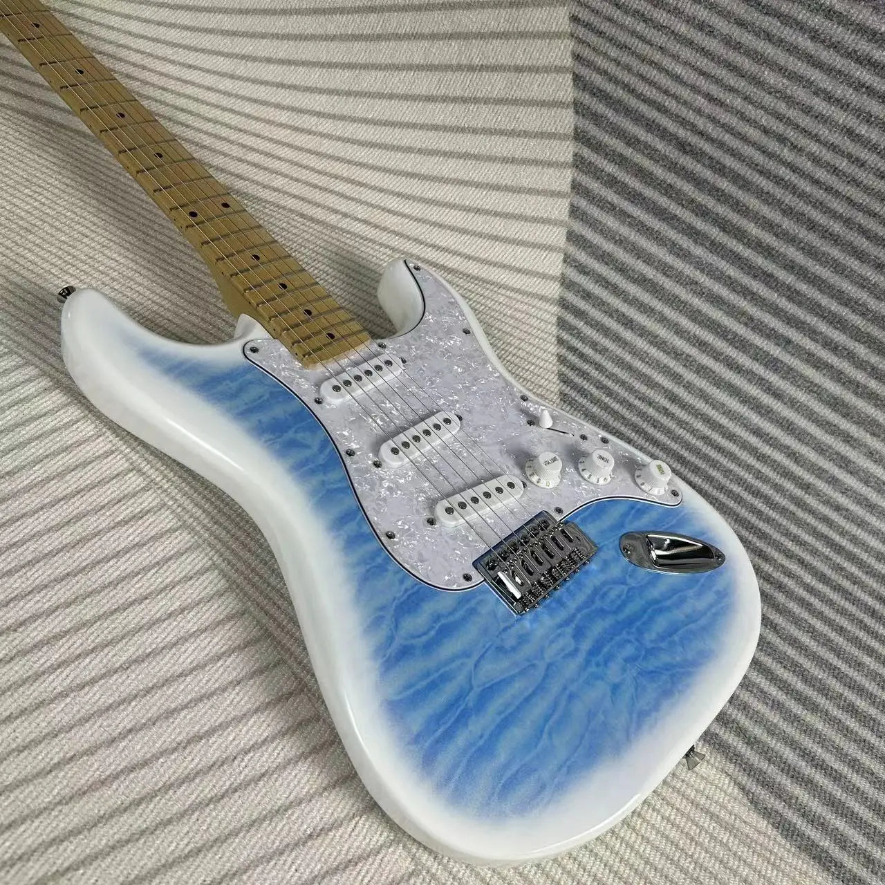 Gleeson Hot Sale ST Electric Guitars White&Sky Blue Version 21 Frets Matte Finish Maple Neck