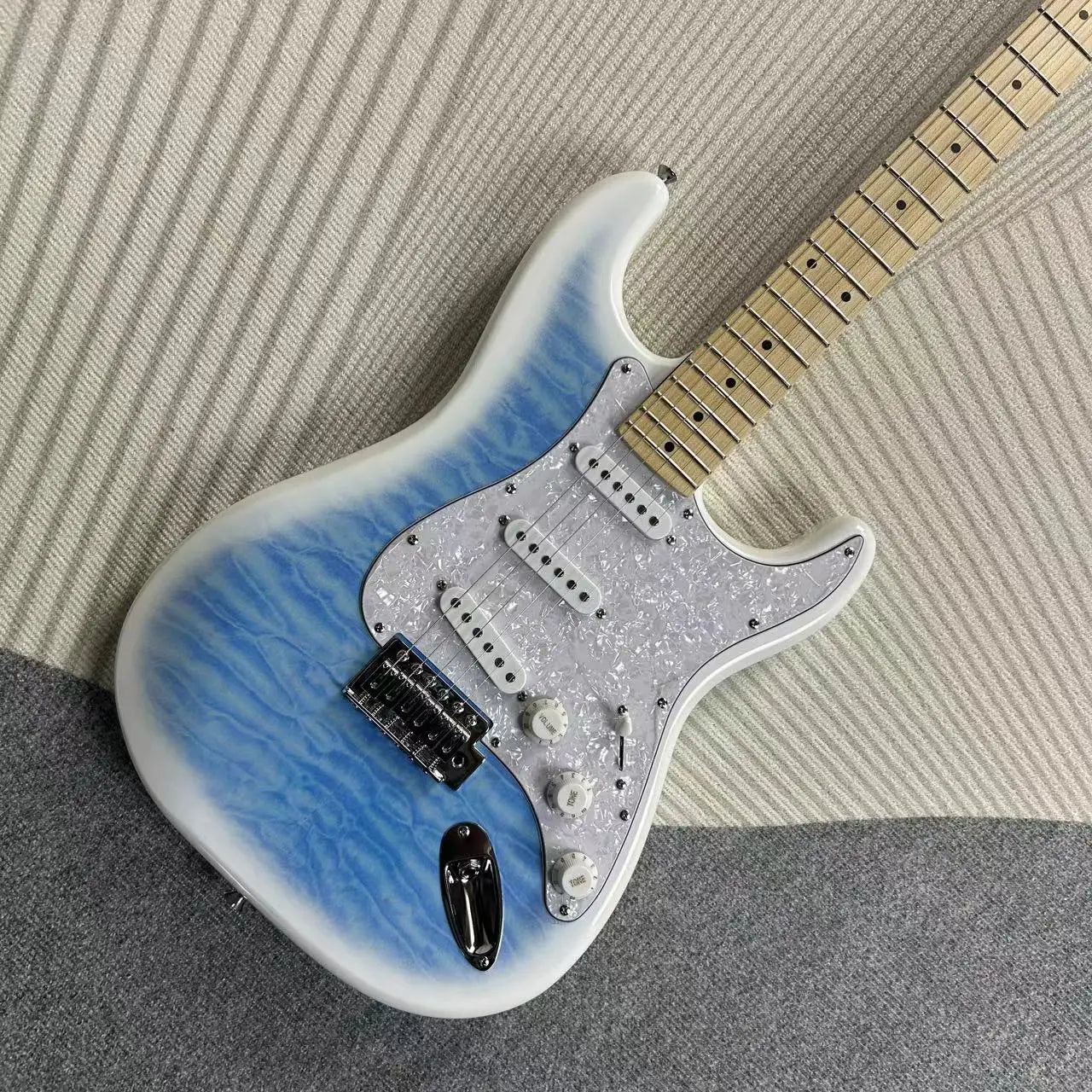 Gleeson Hot Sale ST Electric Guitars White&Sky Blue Version 21 Frets Matte Finish Maple Neck