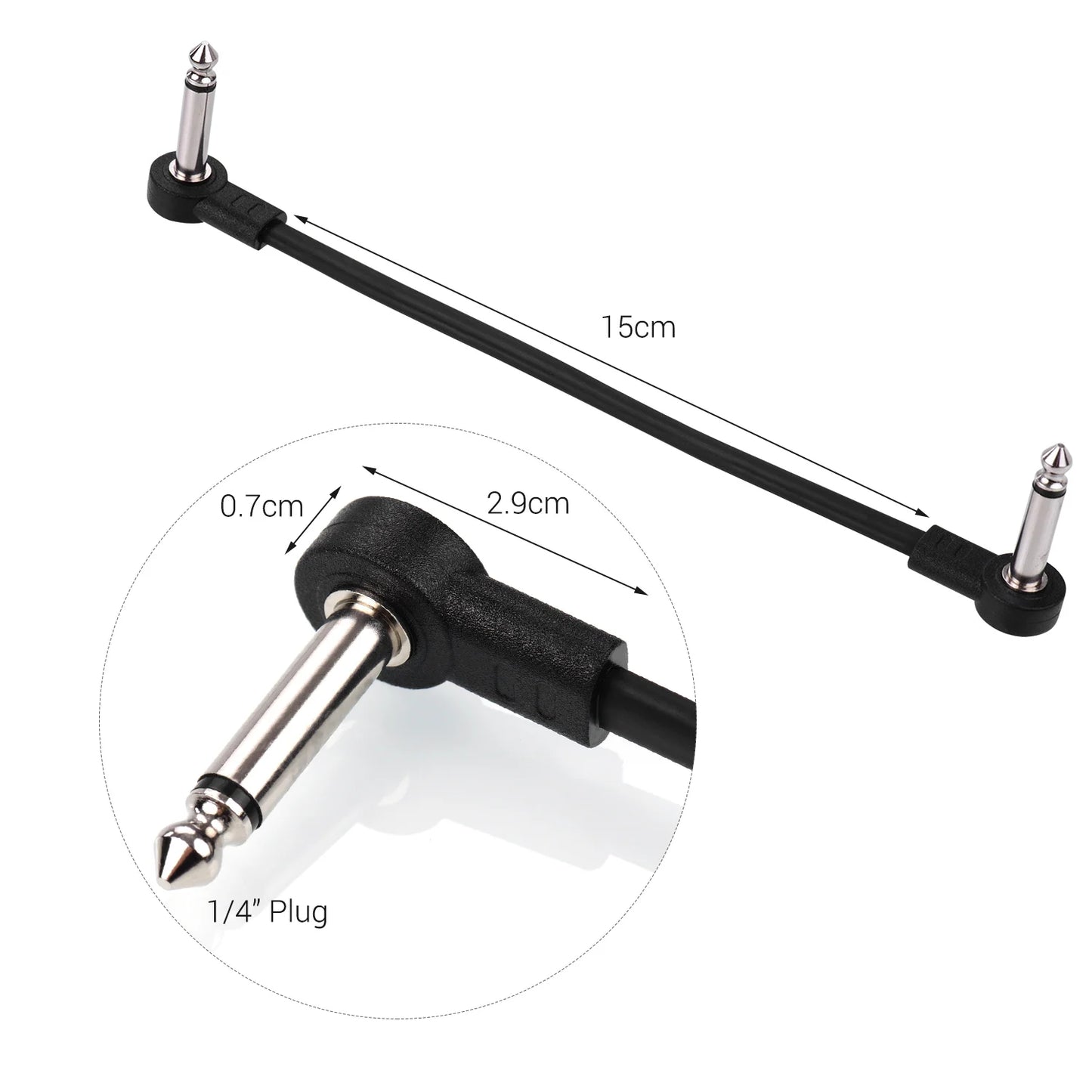 4 Pack Giant AC-8 Guitar Effect Pedal Flat Patch Cables 6" Length w/ 1/4" Right Angle Connectors