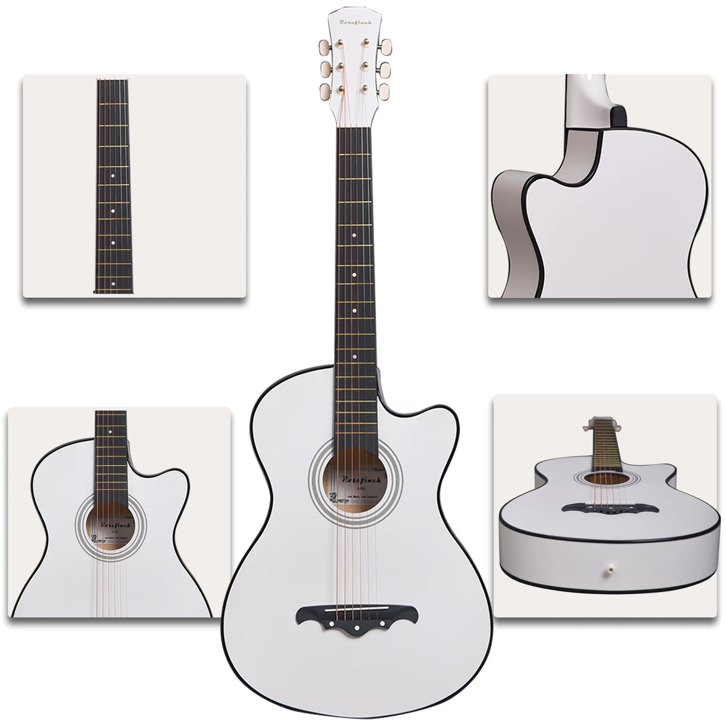 Kit de guitarra acústica de 38 pulgadas con cejilla, púas, funda y 6 cuerdas de acero