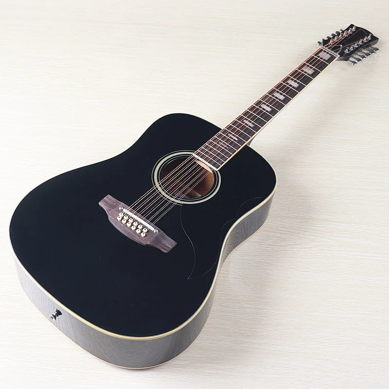 Acoustic Guitar 12 String Natural Color Black Color Full Size 41 Inch Folk Guitar Spruce Wood Top With Flaw