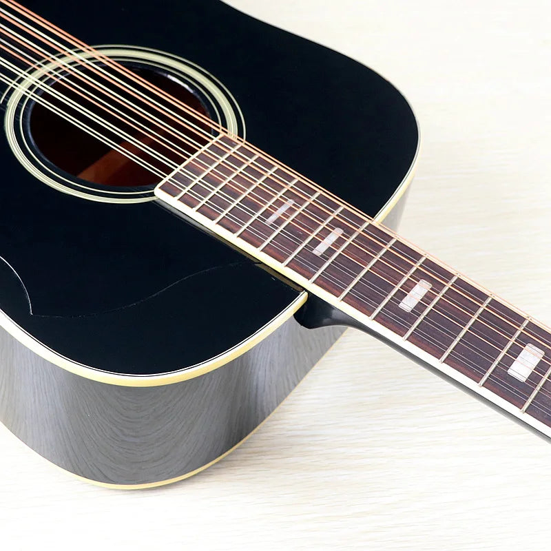 Acoustic Guitar 12 String Natural Color Black Color Full Size 41 Inch Folk Guitar Spruce Wood Top With Flaw