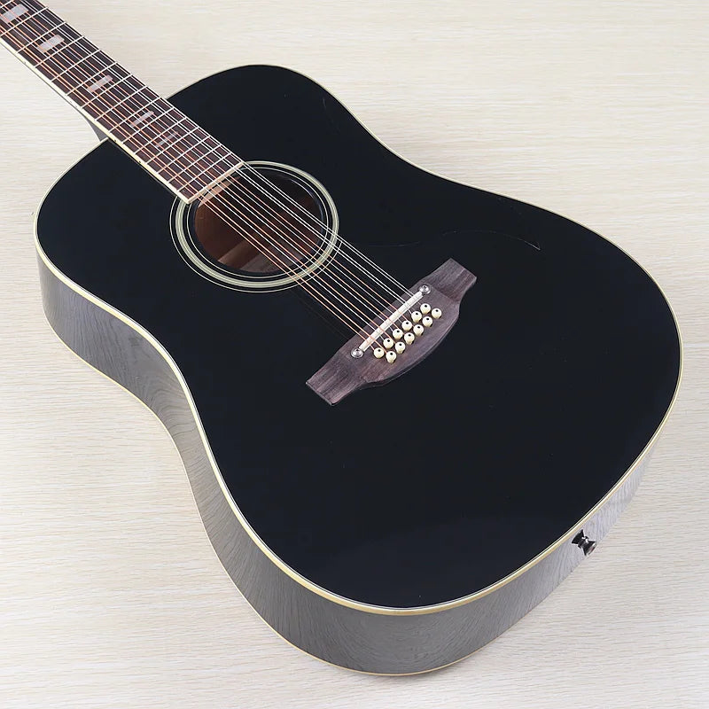 Acoustic Guitar 12 String Natural Color Black Color Full Size 41 Inch Folk Guitar Spruce Wood Top With Flaw