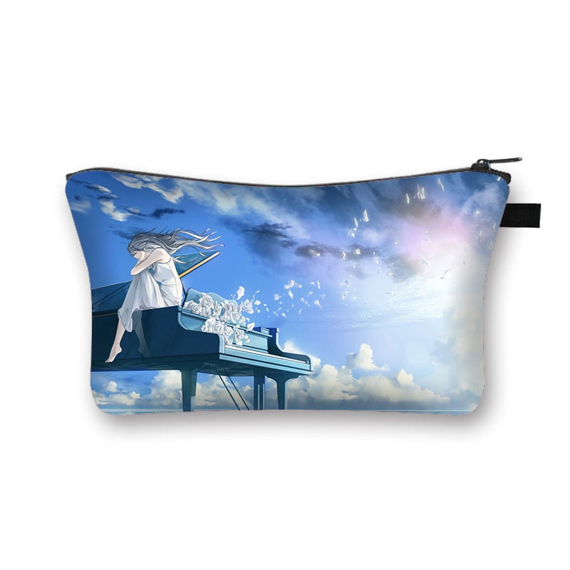 Music Notes Cosmetic Case Women Makeup Bags Piano