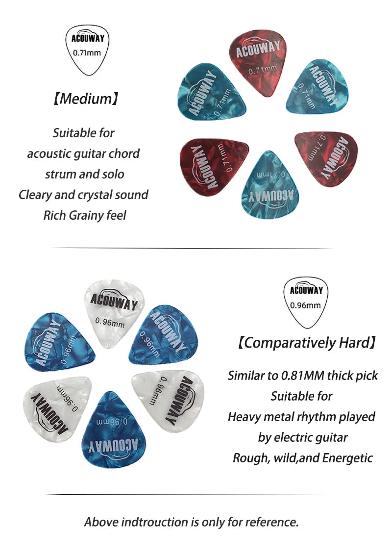 50 Pieces Celluloid Guitar Picks Mediator Thickness 0.46 /0.71/0.96/1.2 MM Electric Bass Pick Plectrum Guitar Accessories