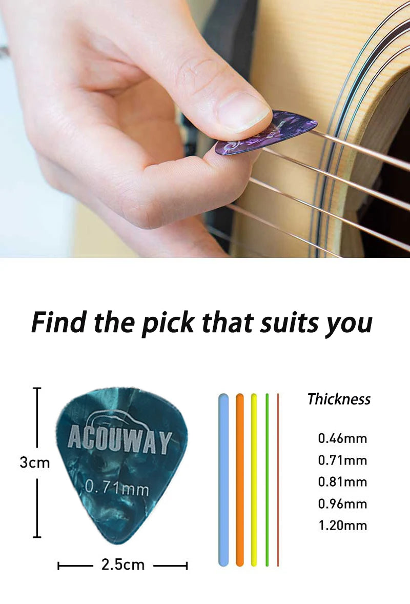 50 Pieces Celluloid Guitar Picks Mediator Thickness 0.46 /0.71/0.96/1.2 MM Electric Bass Pick Plectrum Guitar Accessories