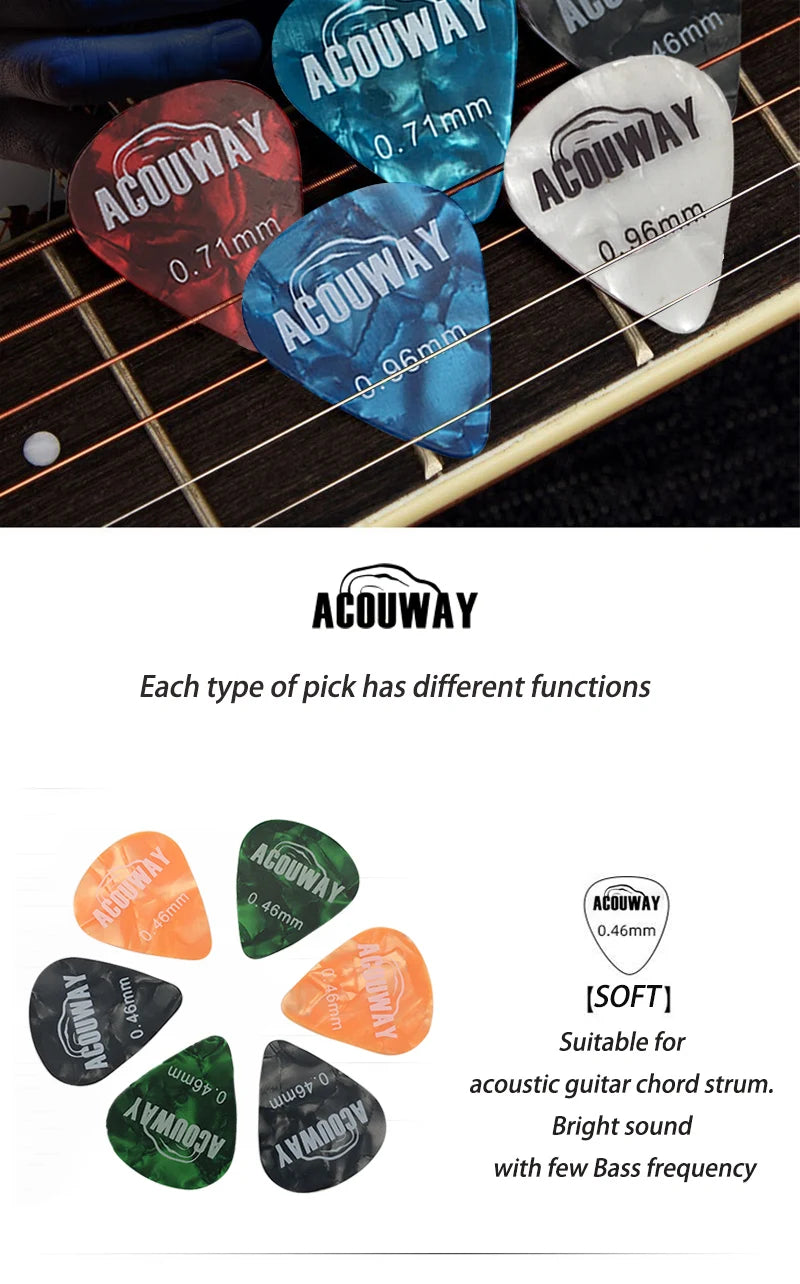 50 Pieces Celluloid Guitar Picks Mediator Thickness 0.46 /0.71/0.96/1.2 MM Electric Bass Pick Plectrum Guitar Accessories