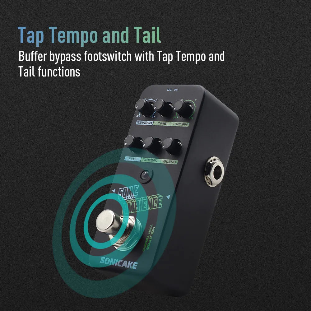 SONICAKE Sonic Ambience Multi Mode Tap Tempo Delay and Reverb 2 in 1 Guitar Bass Effects Pedal QSS-16