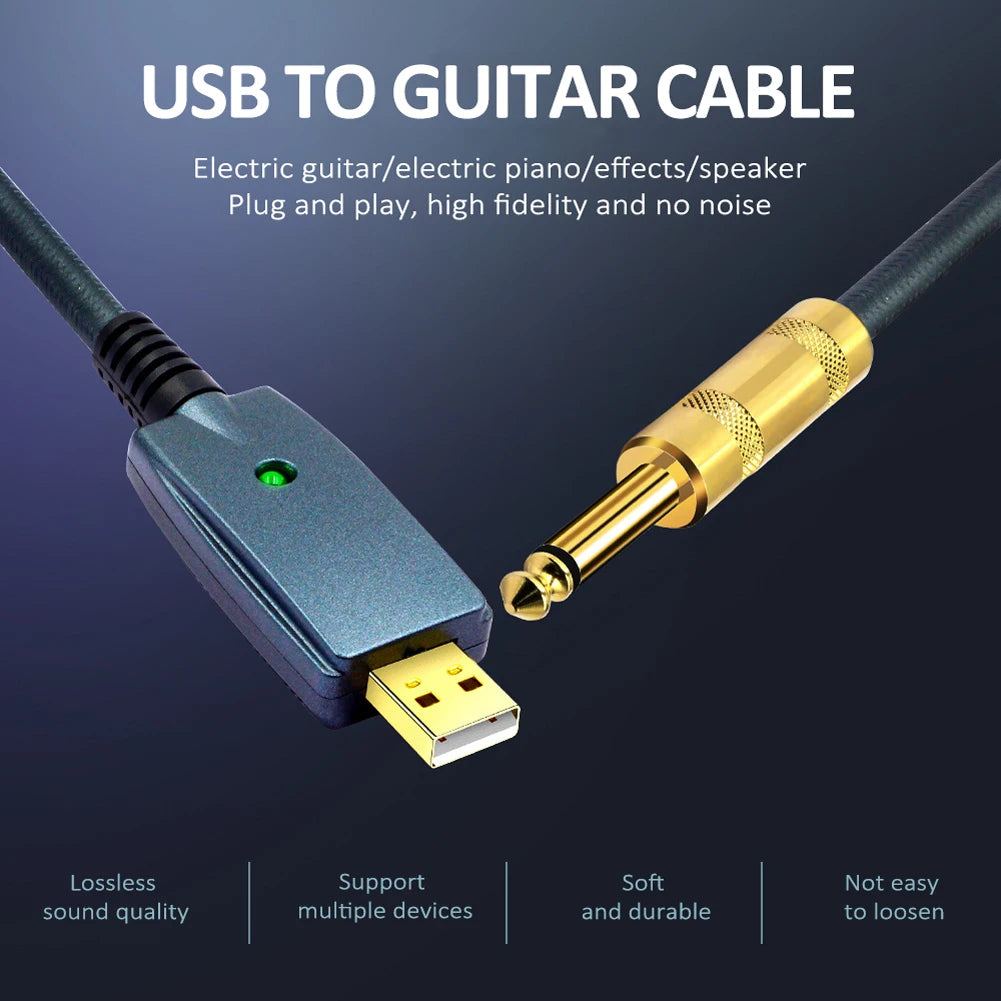 USB Guitar Cable Electric Guitar Accessories Guitar Audio Connector Cord Adapter 6.35mm Guitar Cable Interface Audio cable