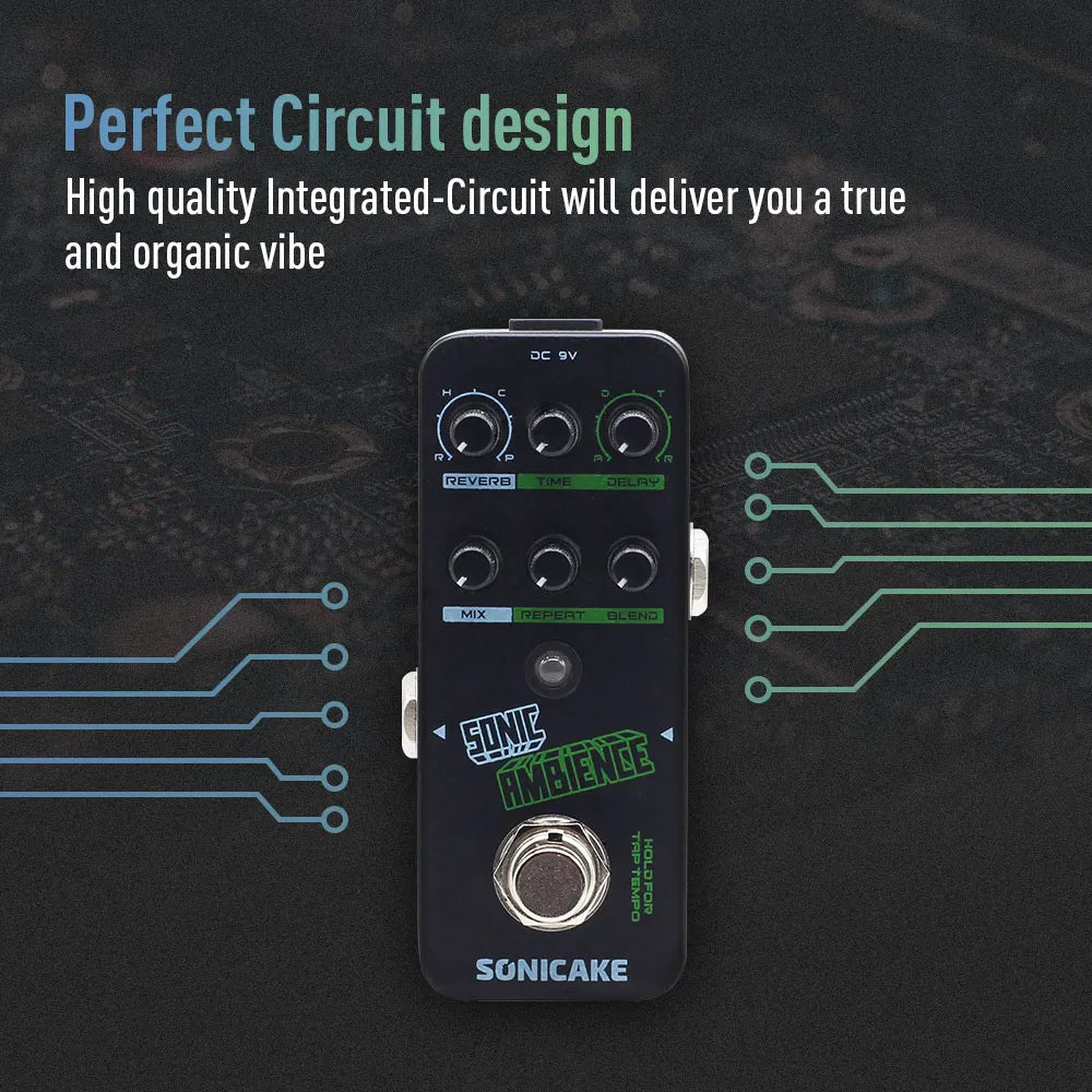 SONICAKE Sonic Ambience Multi Mode Tap Tempo Delay and Reverb 2 in 1 Guitar Bass Effects Pedal QSS-16