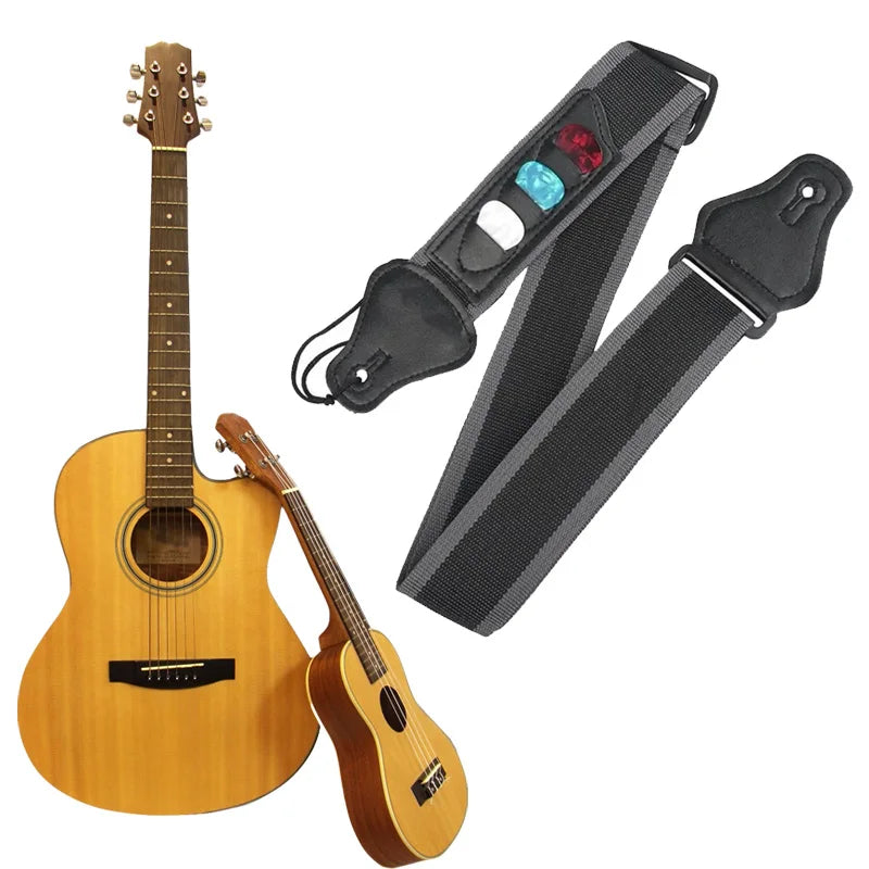 Adjustable Electric Guitar Strap with 3 Guitar Picks Holders PU Leather Ends Acoustic Guitar Bass Strap Belt Accessories