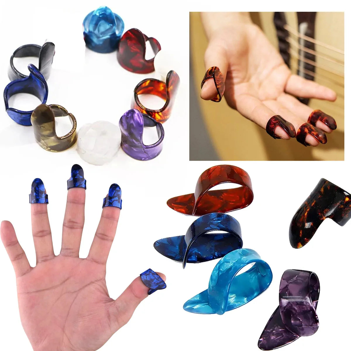 10pcs Guitar Finger Picks Thumb/Index Sizes Fingerstyle Protector Anti-Slip Design Bass Acoustic/Electric Guitar