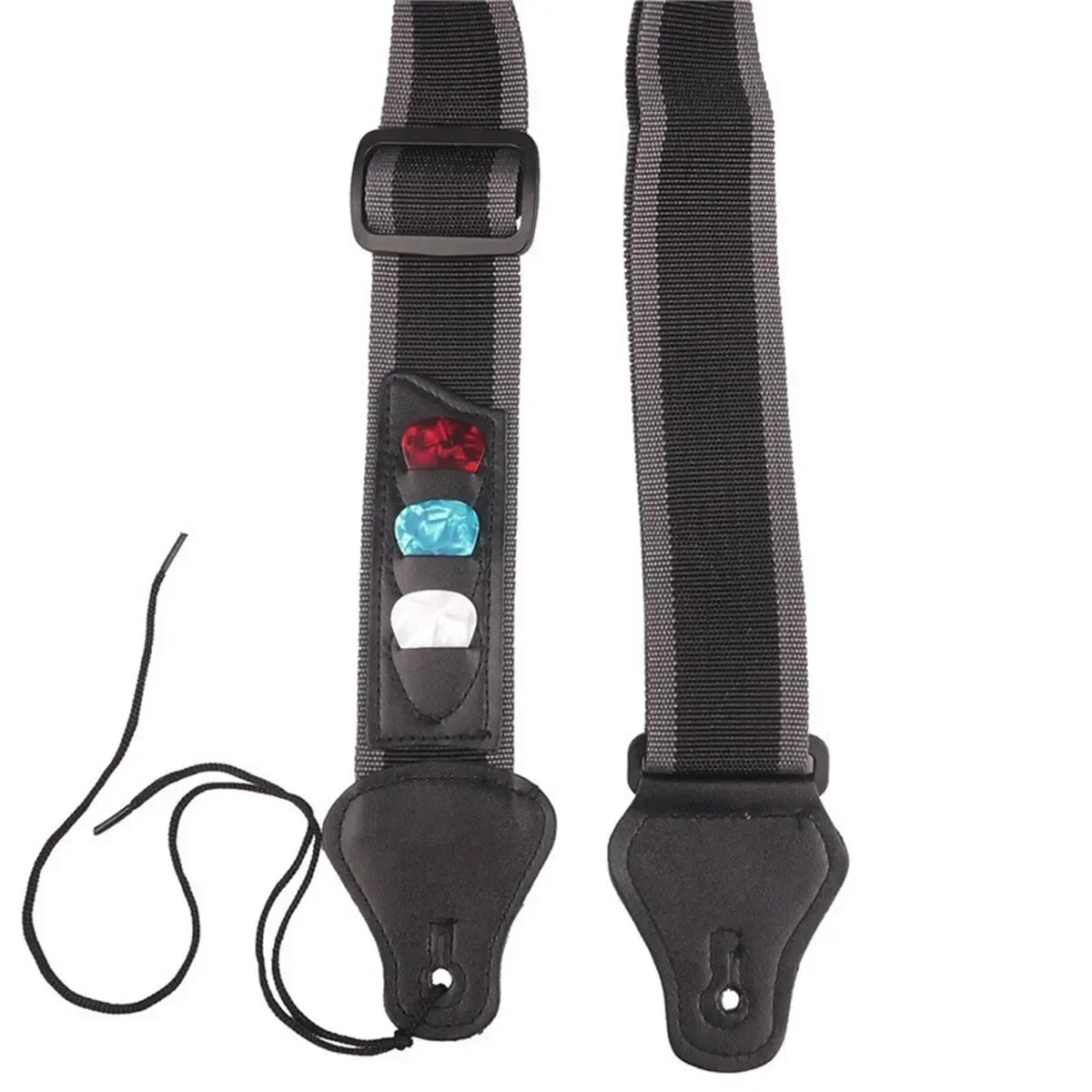 Adjustable Electric Guitar Strap with 3 Guitar Picks Holders PU Leather Ends Acoustic Guitar Bass Strap Belt Accessories