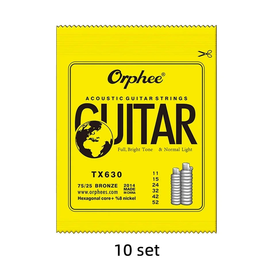 Orphee 10 Sets TX620/TX630/TX640 Acoustic Guitar Strings Set 75/25 Bronze Hexagonal Core 10-47/11-52/12-53