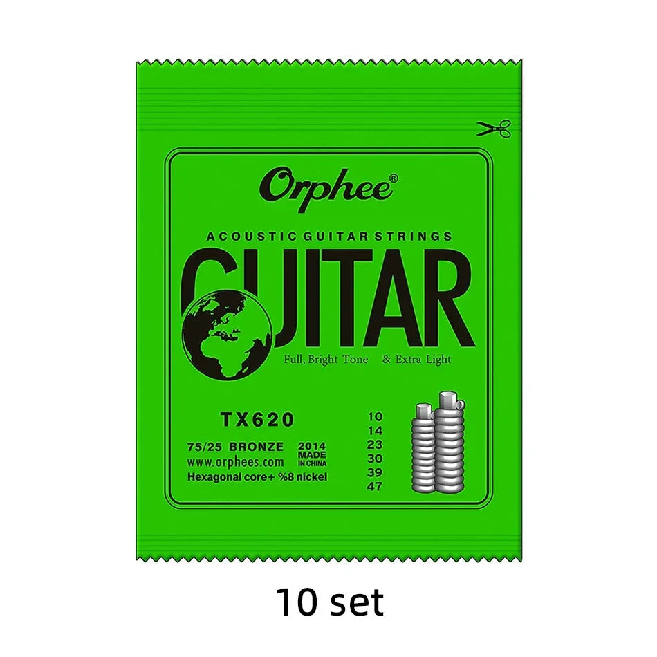 Orphee 10 Sets TX620/TX630/TX640 Acoustic Guitar Strings Set 75/25 Bronze Hexagonal Core 10-47/11-52/12-53