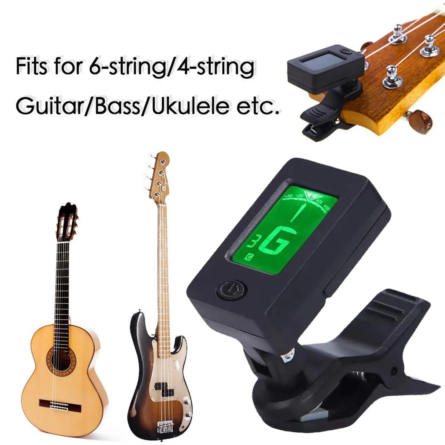 Guitar Tuner Device 12-Tone Ukulele Bass Violin Tuner Portable Automatic Vibration Transmission Instrument Tuner Accessory