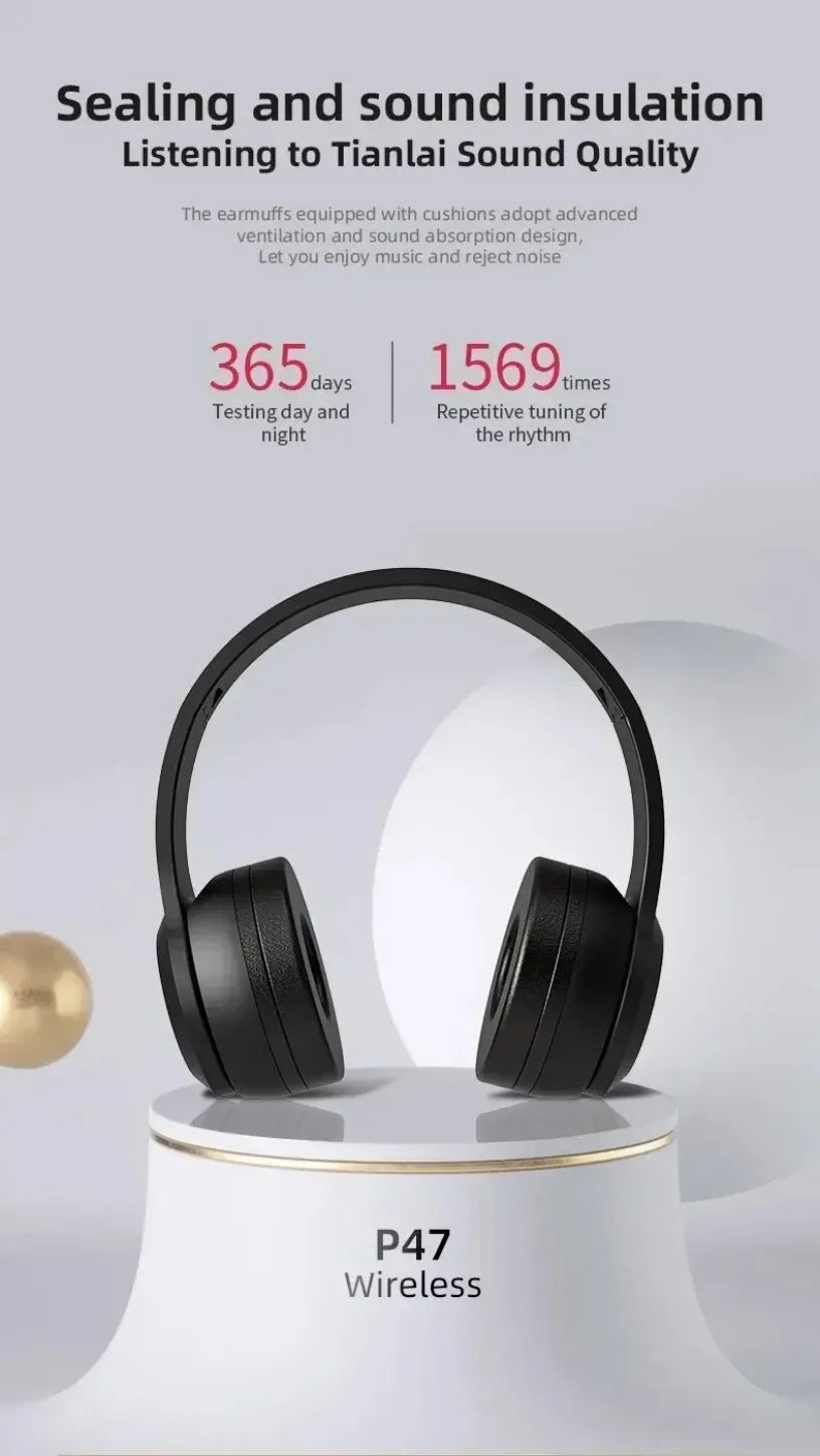 P47 Wireless bluetooth headphone With Mic Noise Cancelling Headsets Stereo Sound Earphones Sports Gaming Headphones Supports PC