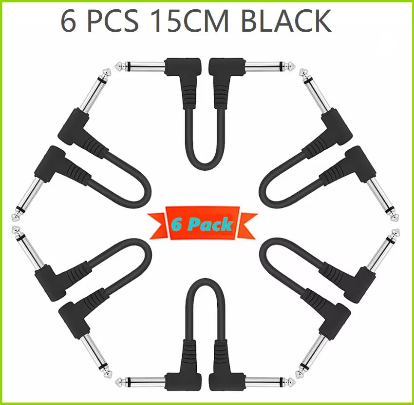 6Pcs Guitar Effect Pedal Cable Connecting Line 6.35Mm 1/4 Inch Audio Cable 6 Inch Right Angle Cord Copper Wire