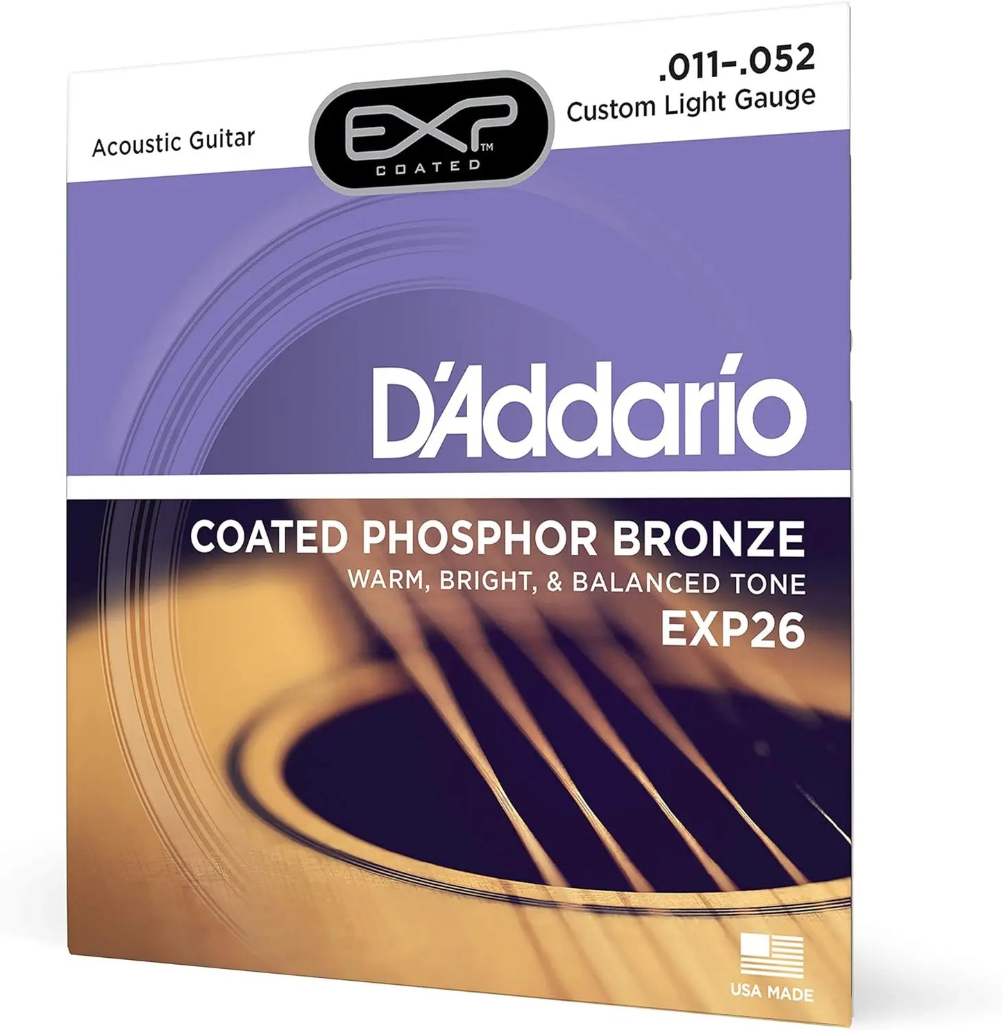 EXP26 11-52 Coated Phosphor Bronze Acoustic Guitar Strings Light 4x Longer Life With NY Steel For Strength And Pitch Stability