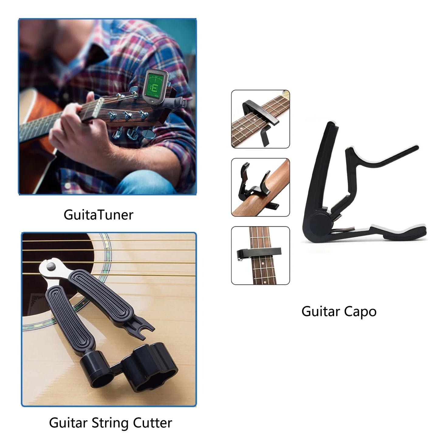 58-in-1 Guitar Accessory Set：Tuner, Capo,String Cutter, Varied Strings, Colorful Picks and Other Must-Haves for Guitar Players
