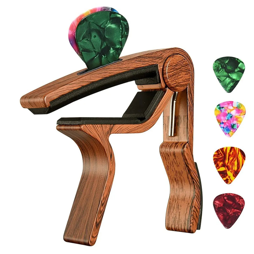 Guitar Capo Adjustment Clip Excellent Metal Picks Holder for Acoustic Electric Guitars Bass Ukulele with 4 Picks