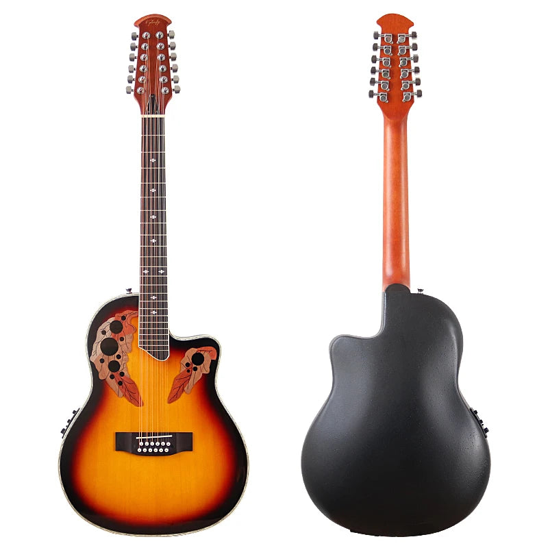 Round Back Electric Acoustic Guitar 12 Strings Round Back Ova Model 41 Inch Cutaway Design Folk Guitar (Perfect for aspiring musicians)