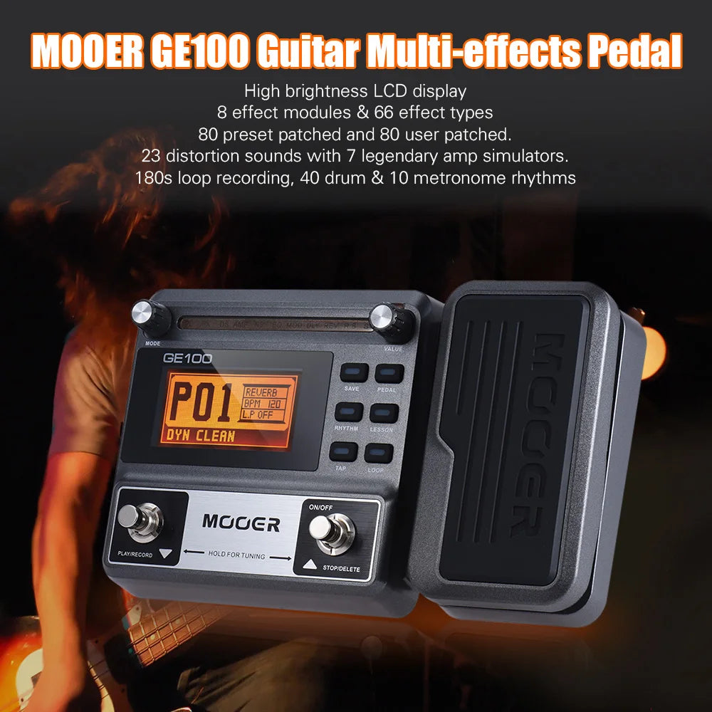 MOOER GE100 Guitar Multi-effects Processor Effect Pedal with Loop Recording Chord Lesson Function GuitarPedal Guitar Accessories