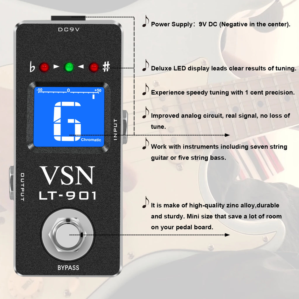Tuner Pedal,Chromatic Guitar Tuner Pedal Fast and Accuate Tuner for High Precision ± 1 Cent with Pitch Indicator for Pedal