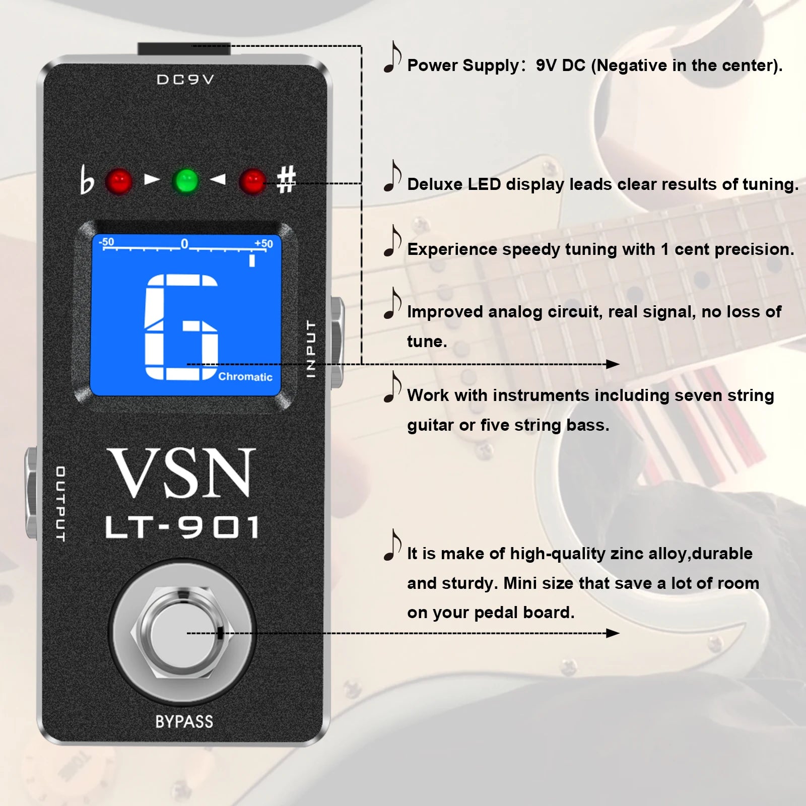 Tuner Pedal,Chromatic Guitar Tuner Pedal Fast and Accuate Tuner for High Precision ± 1 Cent with Pitch Indicator for Pedal