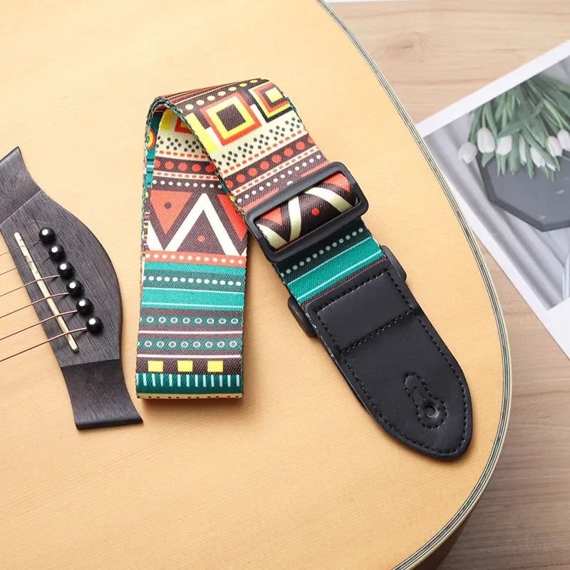 Fashion Retro Ethnic Style Guitar Strap Adjustable Leather Strap for Folk Guitar Electric Guitar Bass Ukulele Guitar Accessories