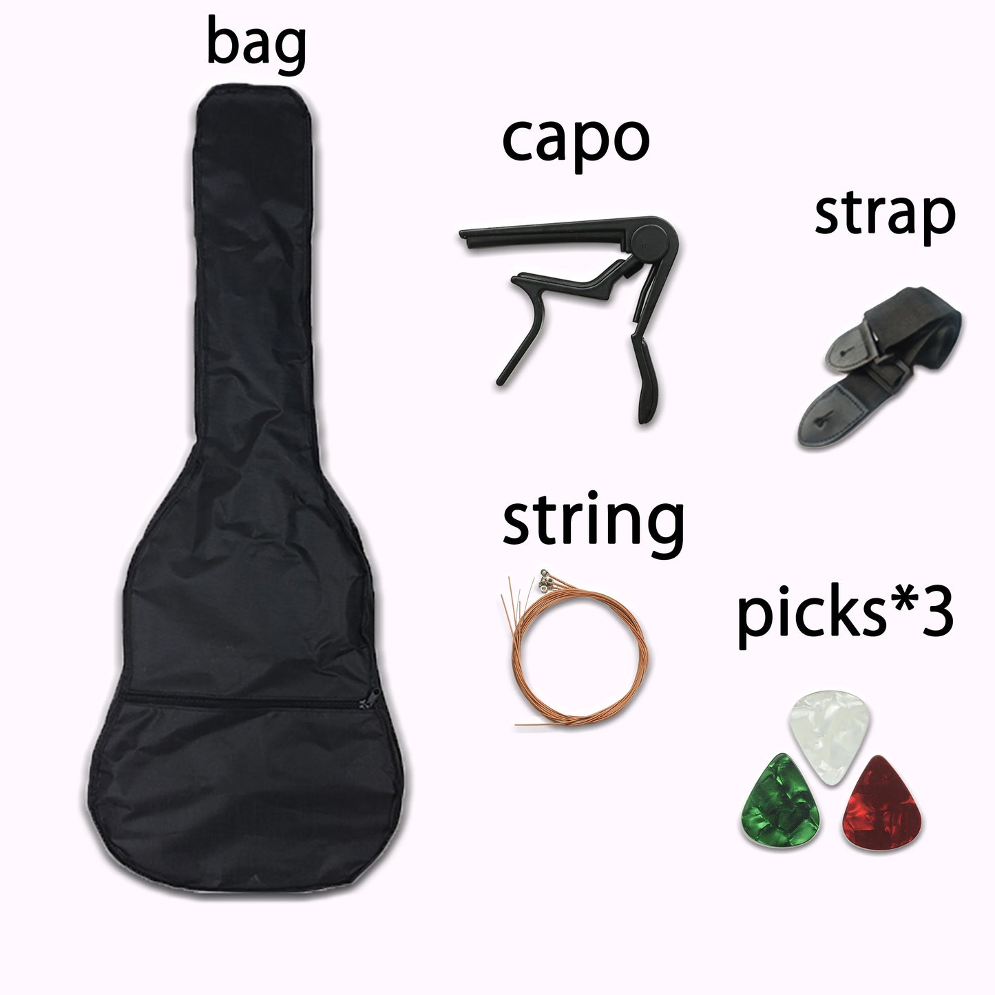 38 Inch Acoustic Guitar Kit with Capo, Picks, Bag, 6 Steel Strings