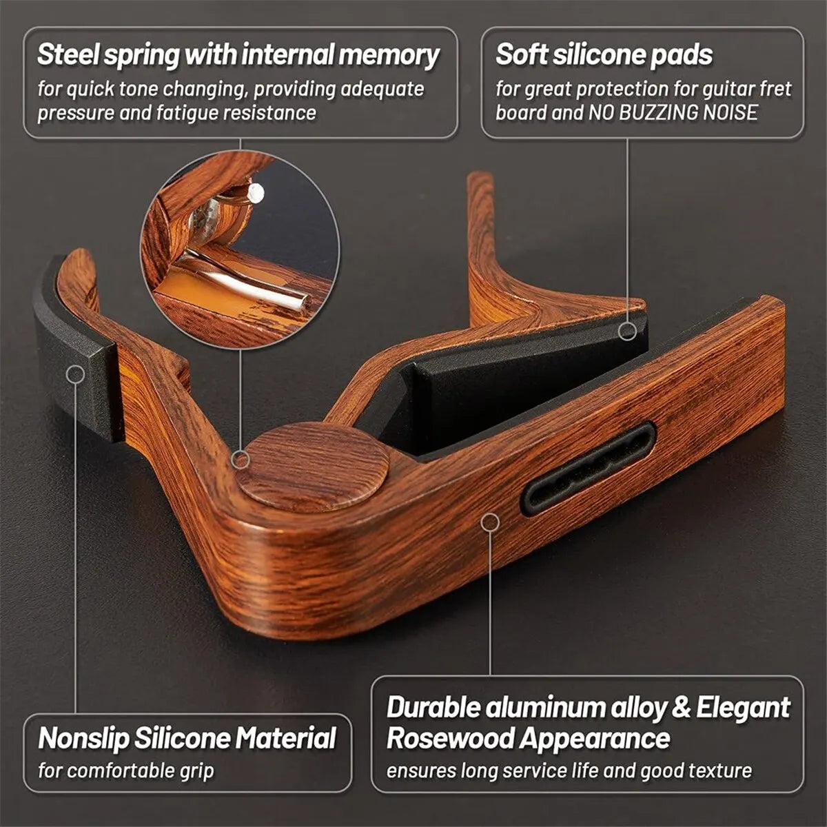 Guitar Capo Adjustment Clip Excellent Metal Picks Holder for Acoustic Electric Guitars Bass Ukulele with 4 Picks