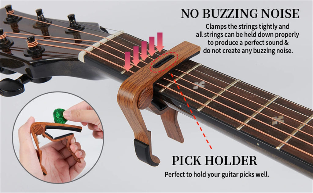 Guitar Capo Adjustment Clip Excellent Metal Picks Holder for Acoustic Electric Guitars Bass Ukulele with 4 Picks