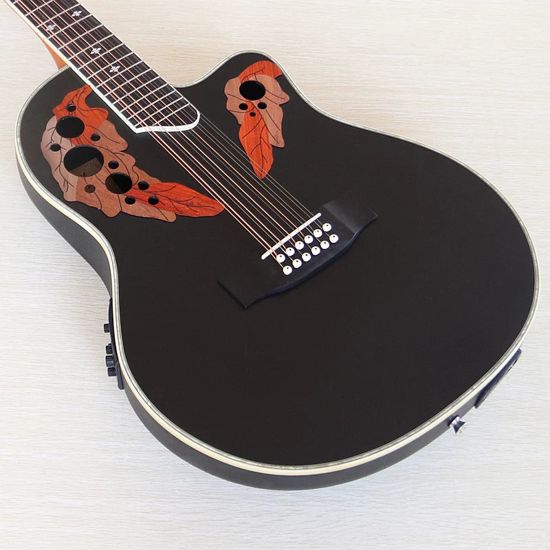 Round Back Electric Acoustic Guitar 12 Strings Round Back Ova Model 41 Inch Cutaway Design Folk Guitar