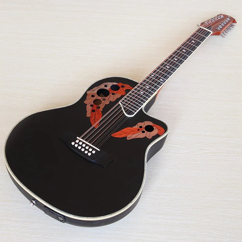 Round Back Electric Acoustic Guitar 12 Strings Round Back Ova Model 41 Inch Cutaway Design Folk Guitar